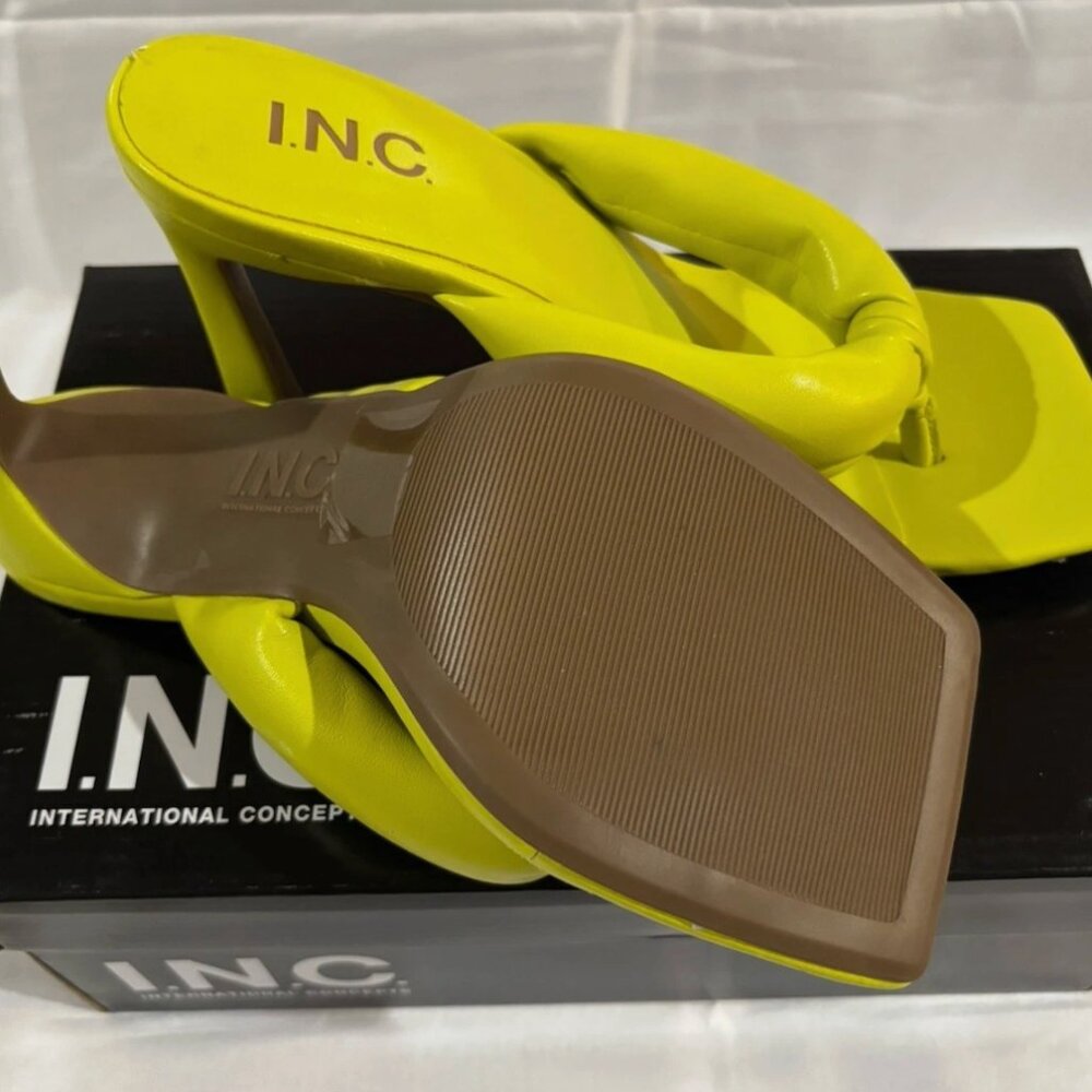 INC Lime Green Puffed Straps Faux Leather Open Toe Heels Green SZ 6.5 - Picture 5 of 7